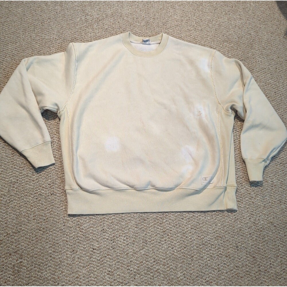 Champion Reverse Weave Natural State Crewneck Sweatshirt 2XL Beige Distressed